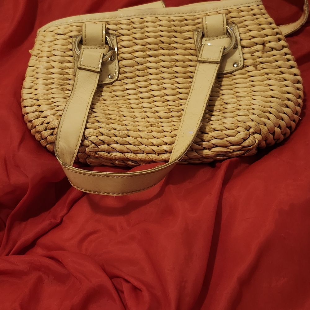 Liz Claiborne Natural Woven Straw Tote with Cream Trim
